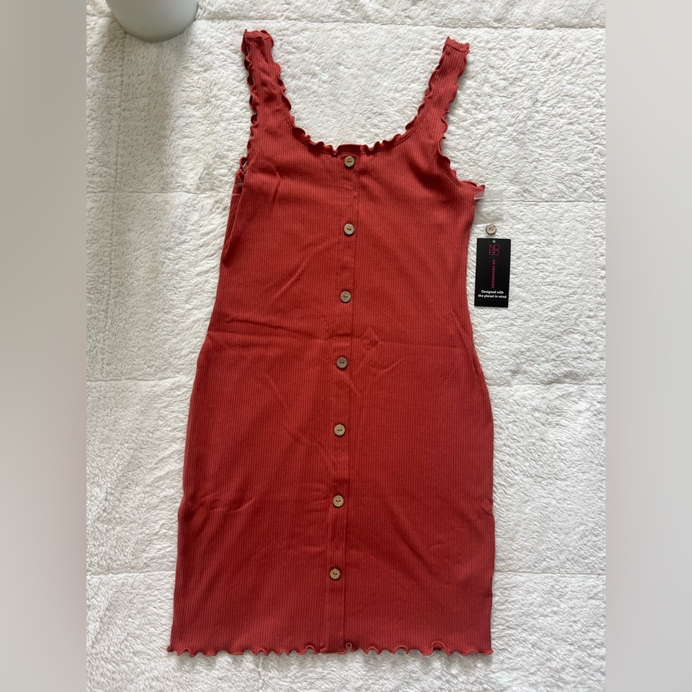 Nobo Salmon Colored Button-Down Dress w/ Scalloped shoulder straps